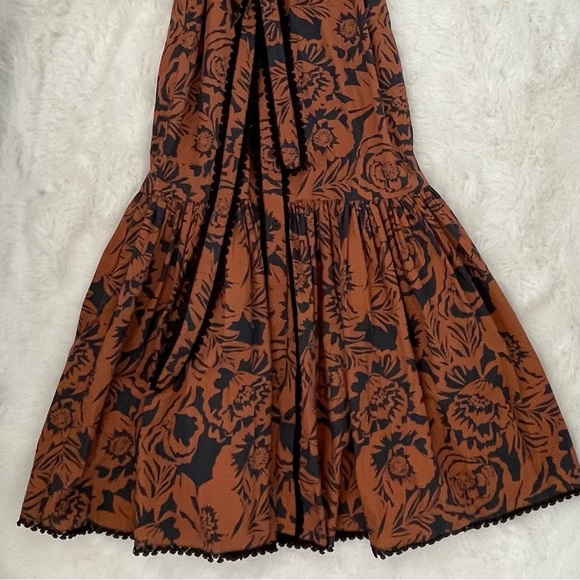 NWT Avec Les Filles Black & Rust Cotton Poplin Floral Belted Maxi Dress - Picture 15 of 16